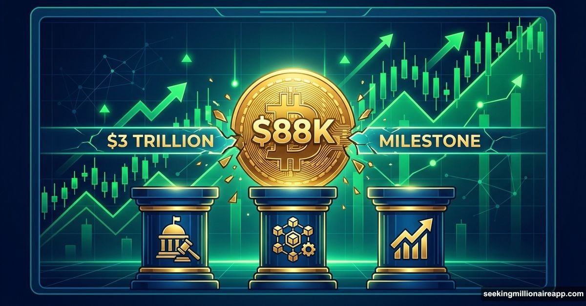Bitcoin at $88K approaching three trillion dollar crypto market milestone