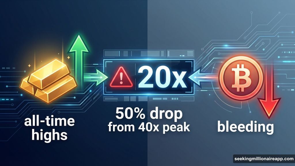 Bitcoin-to-gold ratio crashed to 20x from 40x peak