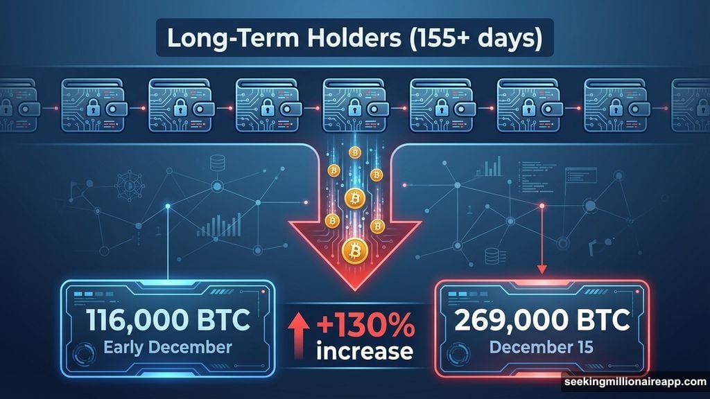Long-term holders selling pressure increased 130 percent in December