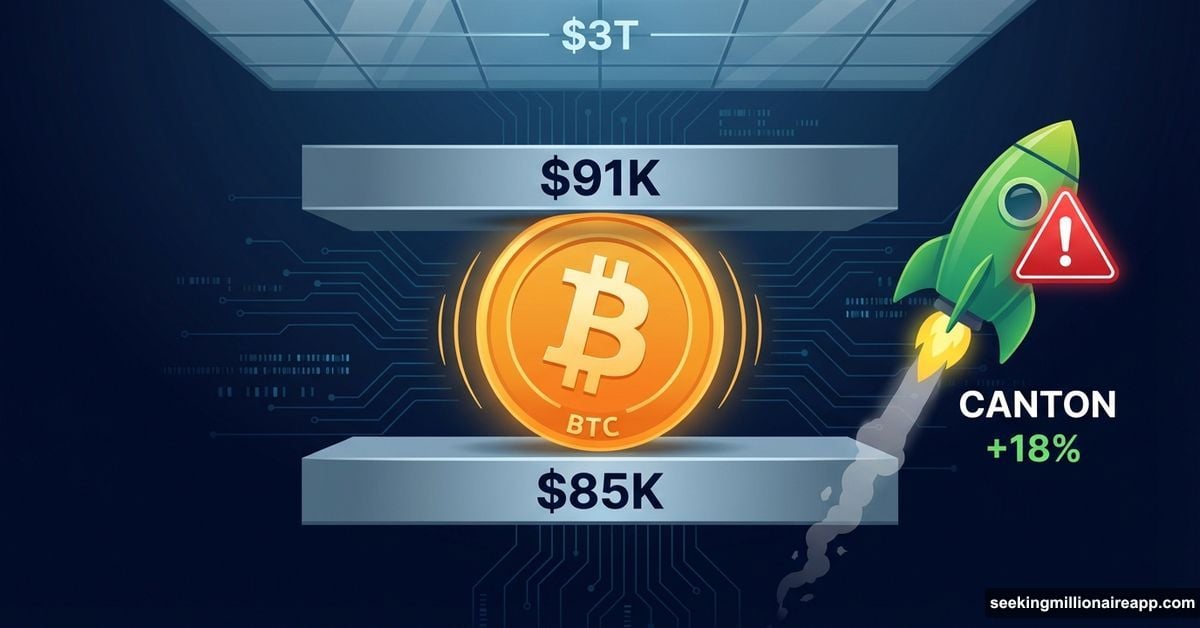 Bitcoin trapped between price barriers while Canton surges with momentum warning