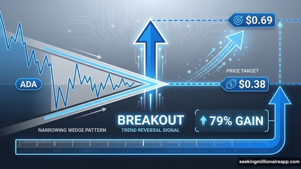Falling wedge pattern projects 79 percent upside to 0.69 target