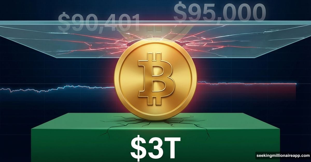 Bitcoin coin stuck below resistance ceiling above three trillion support