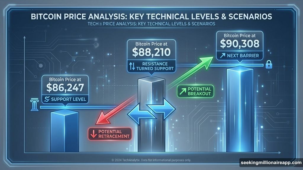Bitcoin holds support levels and faces next resistance barrier at $90,308