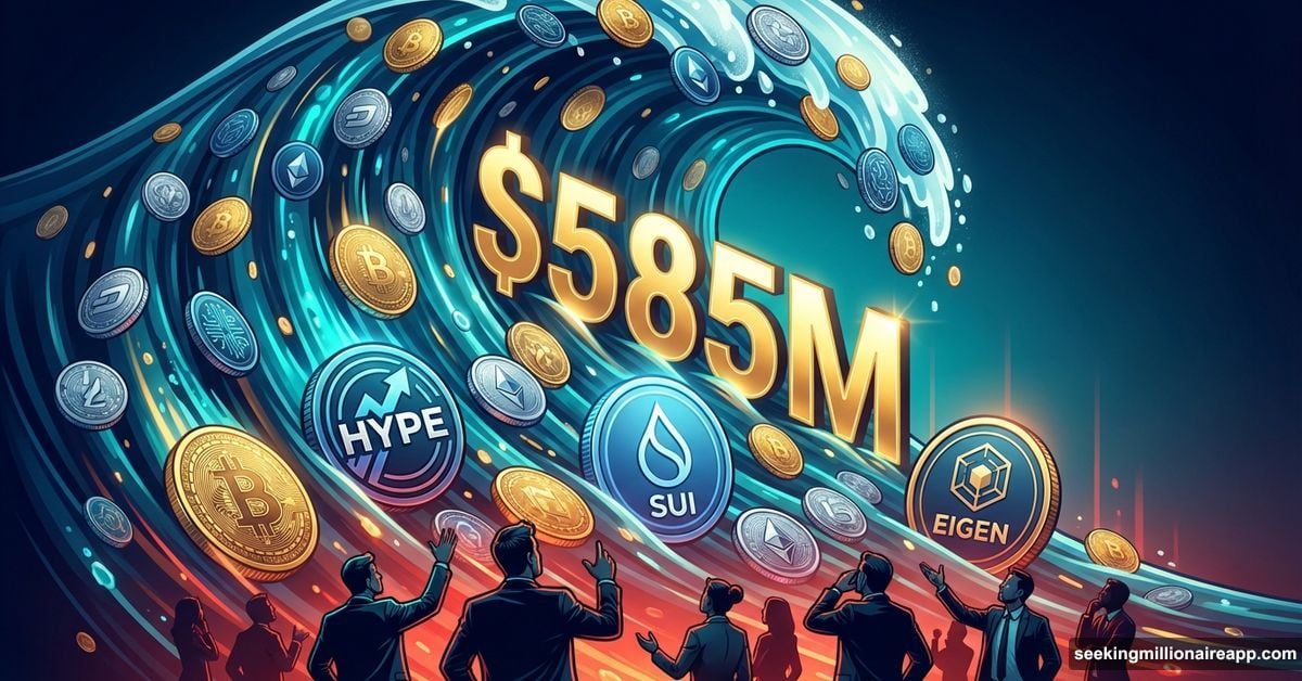 Massive cryptocurrency token flood wave worth $585 million crashing toward market