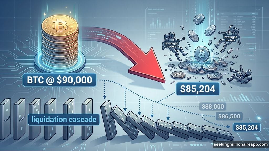 Bitcoin fell from above $90,000 to test support at $85,204