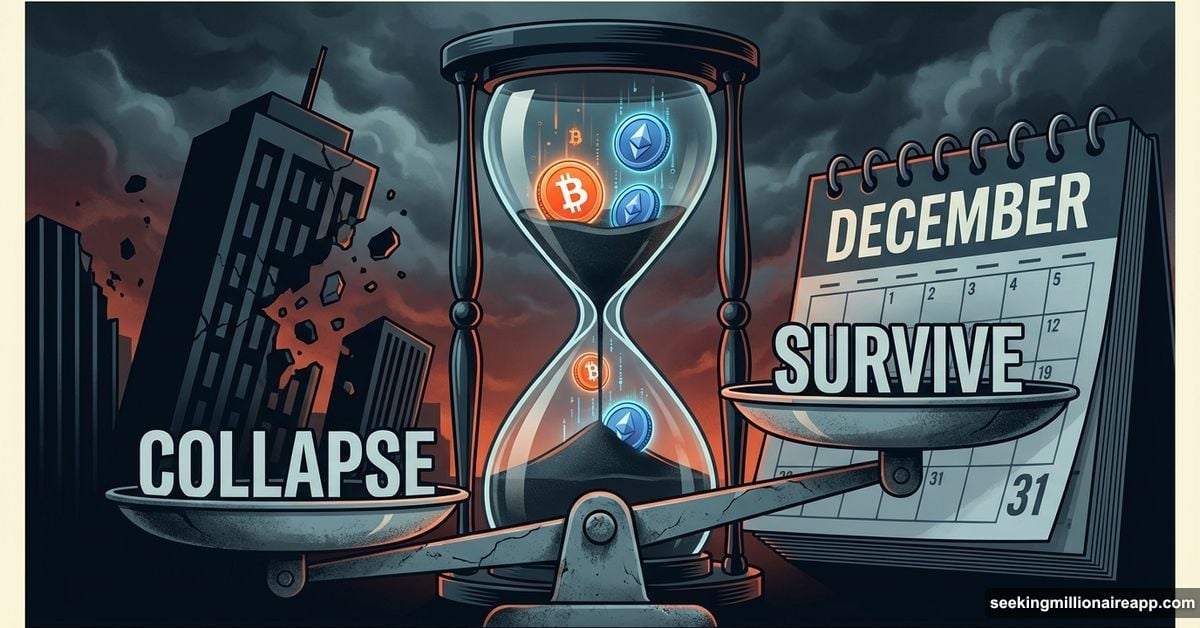 Hourglass with Bitcoin and Ethereum coins representing December treasury crisis