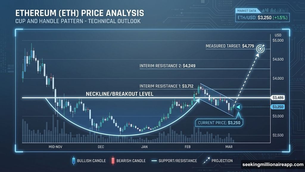 Cup and handle pattern signals potential Ethereum breakout at $3,486