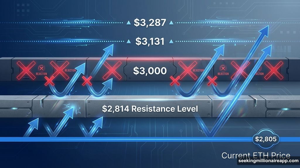 Ethereum trading below resistance levels at three thousand dollars