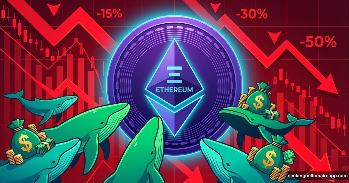 Ethereum coin with whales buying amid falling price chart