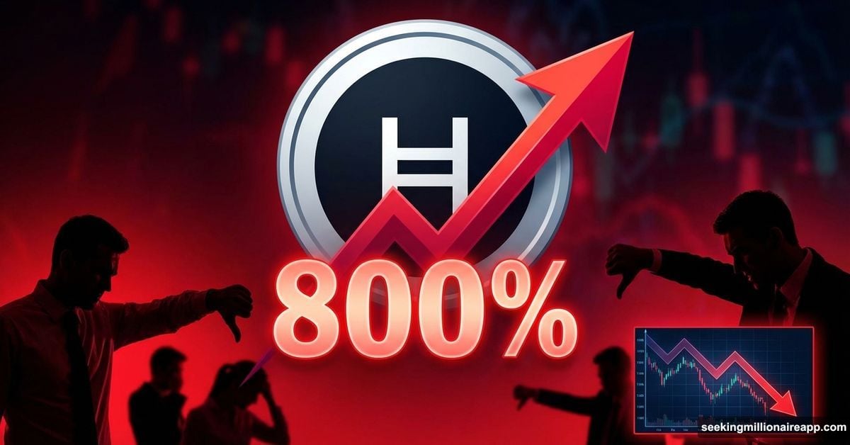 HBAR coin with 800% fee increase arrow and concerned investors