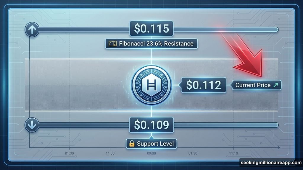 HBAR price stuck below key resistance at $0.115 Fibonacci level