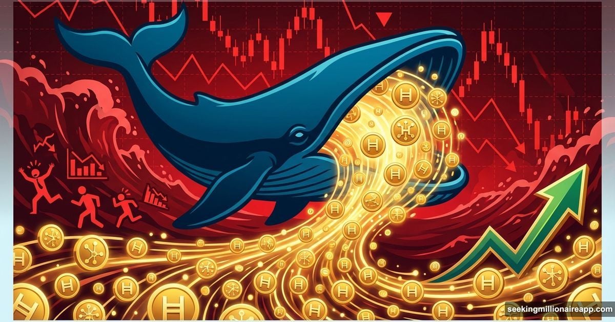 Whale accumulating HBAR tokens during price crash with falling chart