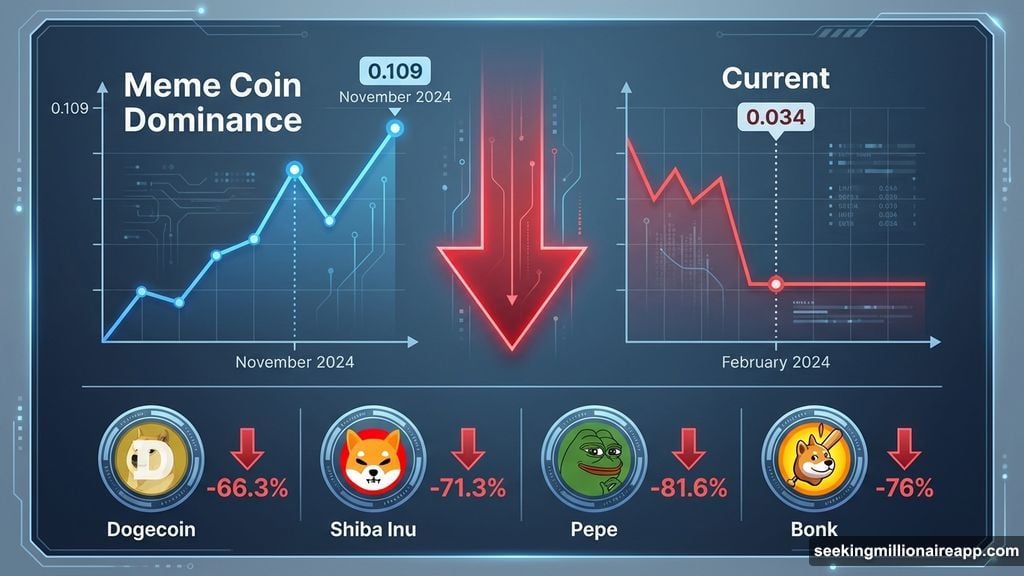 Meme coin dominance dropped to lowest point since February 2024