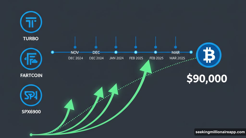Meme coins started rising before Bitcoin hit ninety thousand dollars