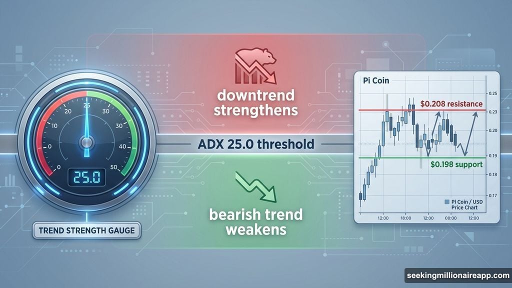 Average directional index determines Pi Coin trend strength at threshold