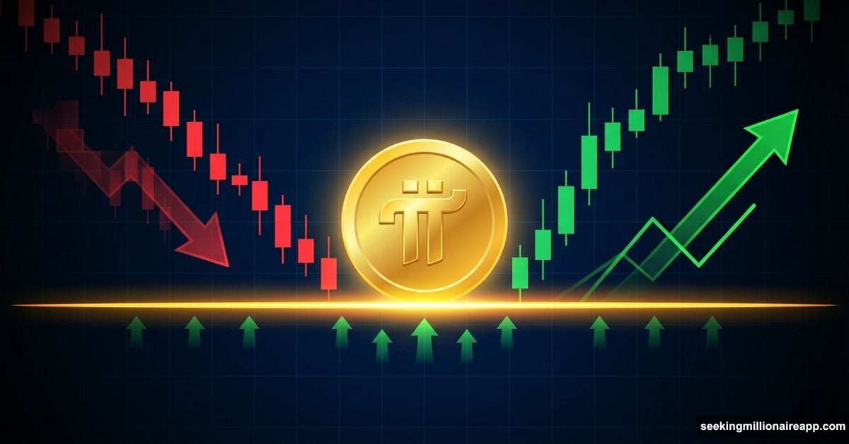 Pi Coin symbol testing critical support level with bullish reversal signals