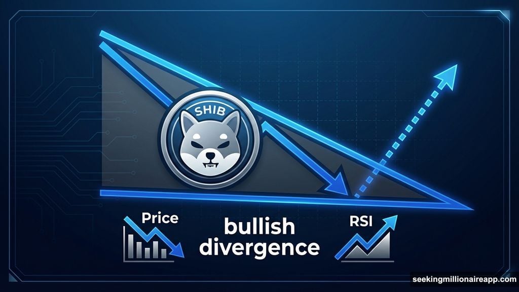 SHIB falling wedge pattern with bullish divergence technical signal