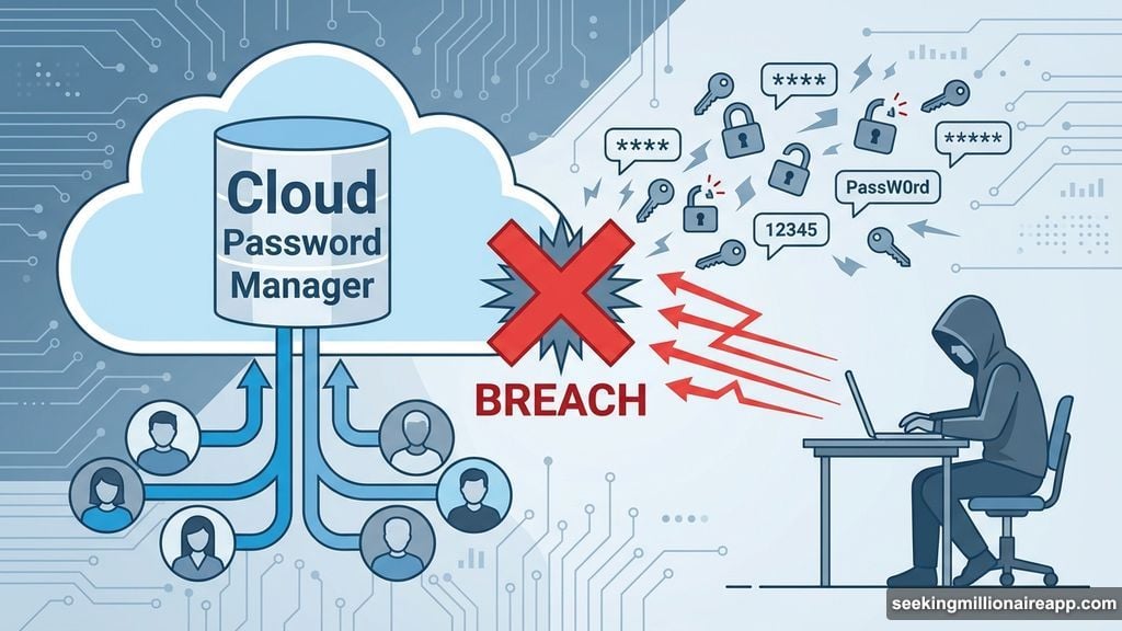 Cloud password managers store credentials in centralized databases vulnerable to breaches