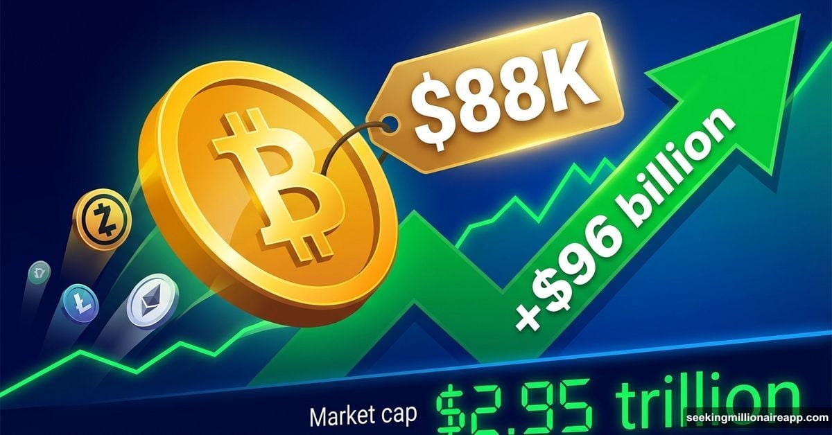 Bitcoin surging past $88K with crypto market gaining $96 billion