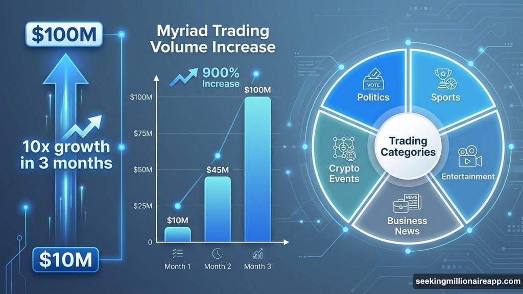 Myriad crossed one hundred million in trading volume showing real demand