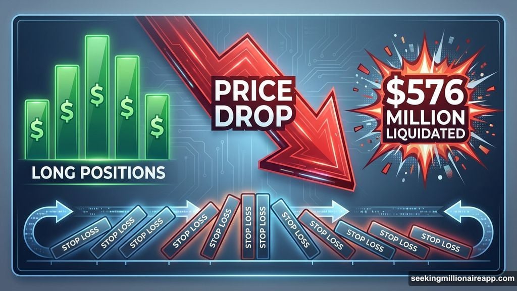 Over $576 million in long positions got liquidated across exchanges