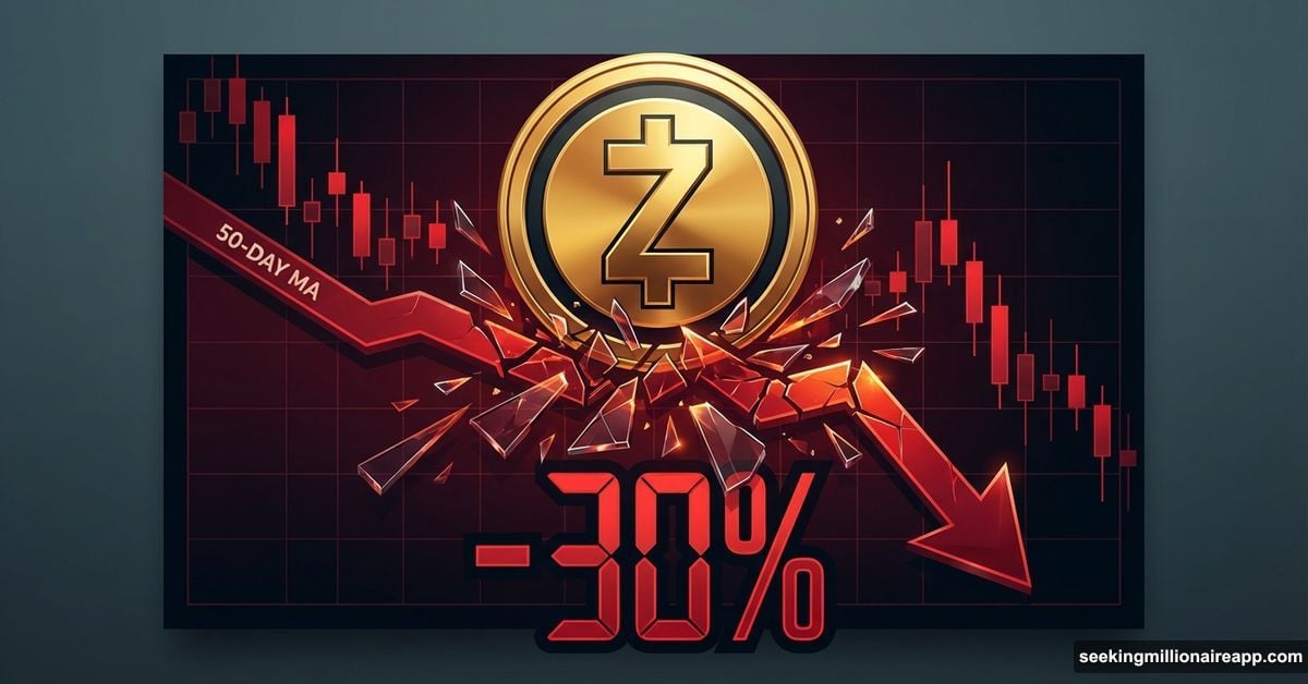 Zcash coin breaking through support line triggering 30% crash