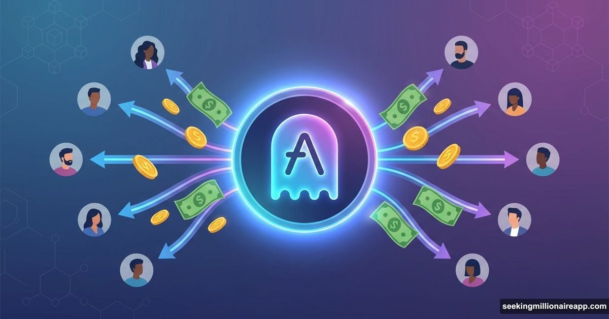 AAVE token distributing revenue streams to surrounding token holders