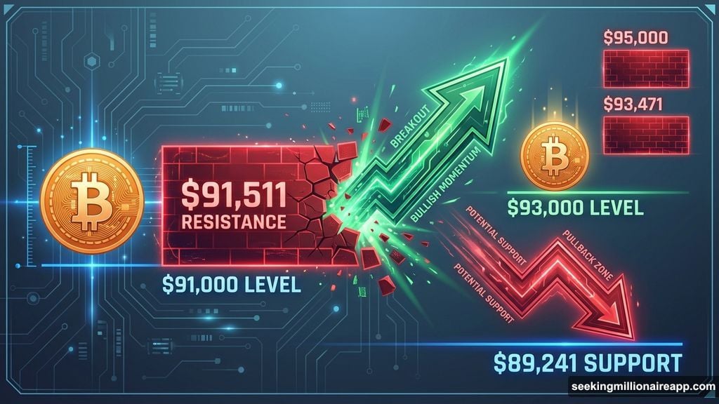Bitcoin breaking through resistance levels toward $93,000 and beyond