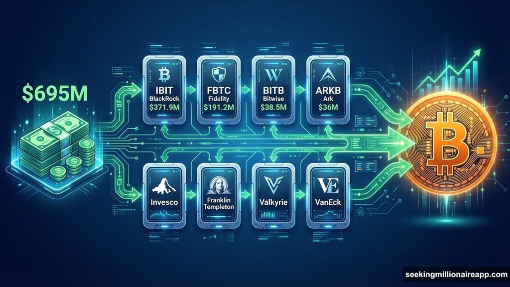 Bitcoin ETFs recorded nearly 695 million dollars in coordinated institutional inflows