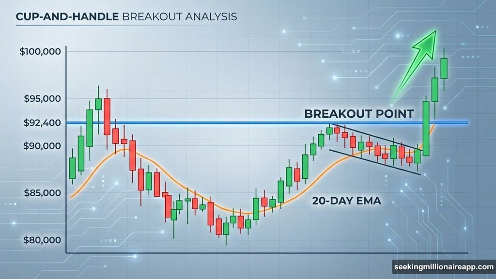 Bitcoin cup-and-handle pattern with $92,400 breakout resistance level