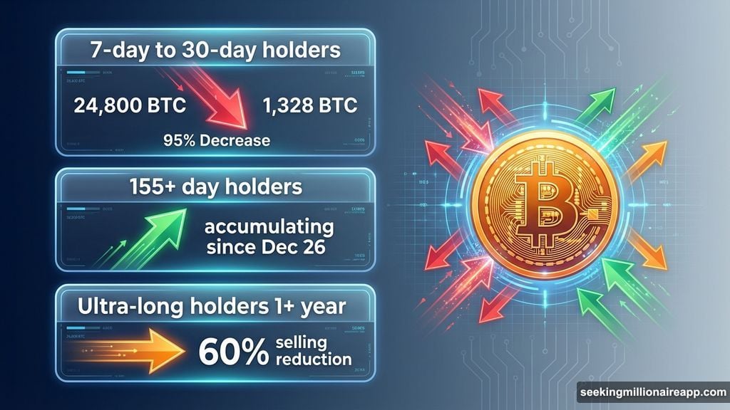 Short-term holders stopped selling while ultra-long holders keep distributing