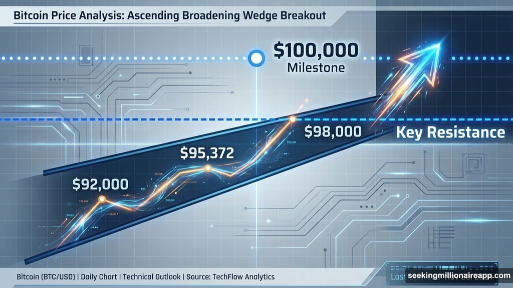 Bitcoin ascending wedge pattern targets $98,000 breakout to $100,000