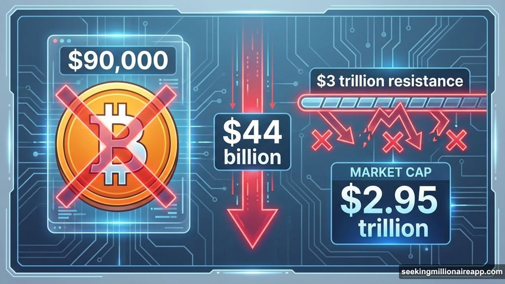 Bitcoin rejected at $90K as crypto market bleeds $44 billion