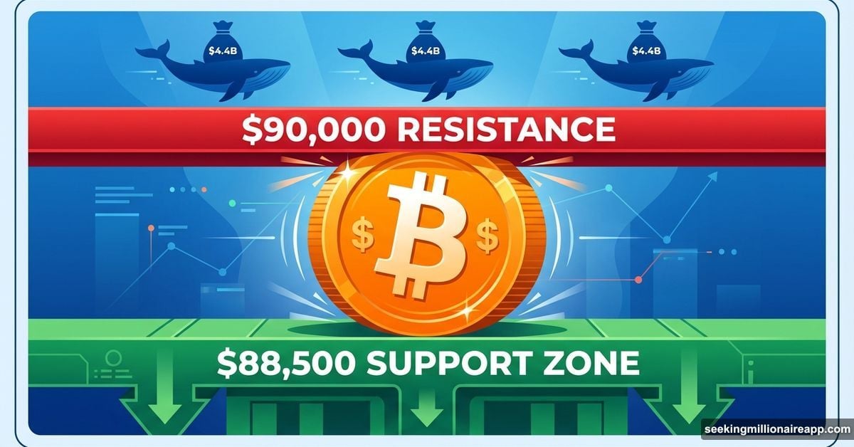 Bitcoin coin pressed under $90,000 ceiling as whales dump billions