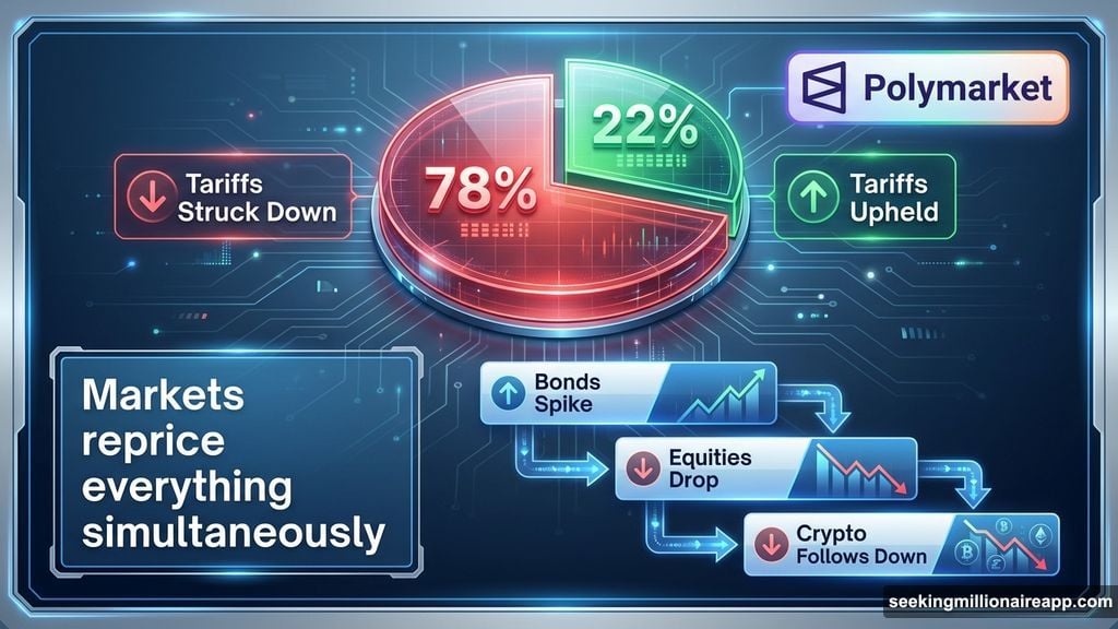 Polymarket shows seventy-eight percent chance tariffs get struck down Friday