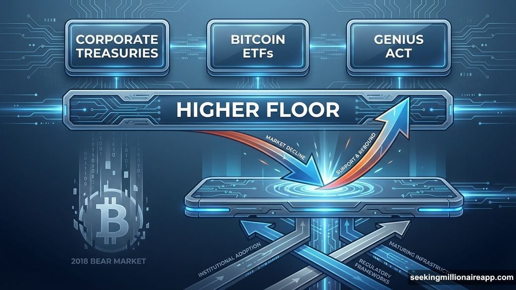 ETFs and policy frameworks establish higher floor than previous cycles