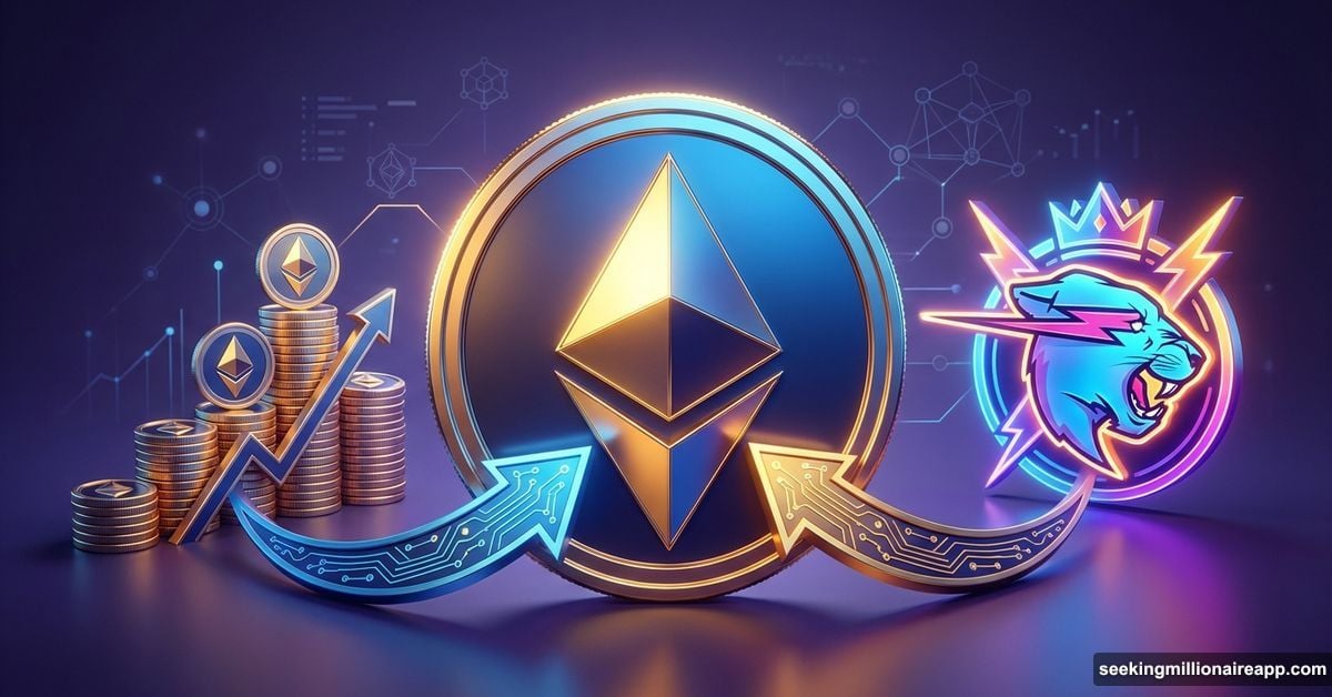 Ethereum coin connecting staking growth and MrBeast investment strategy