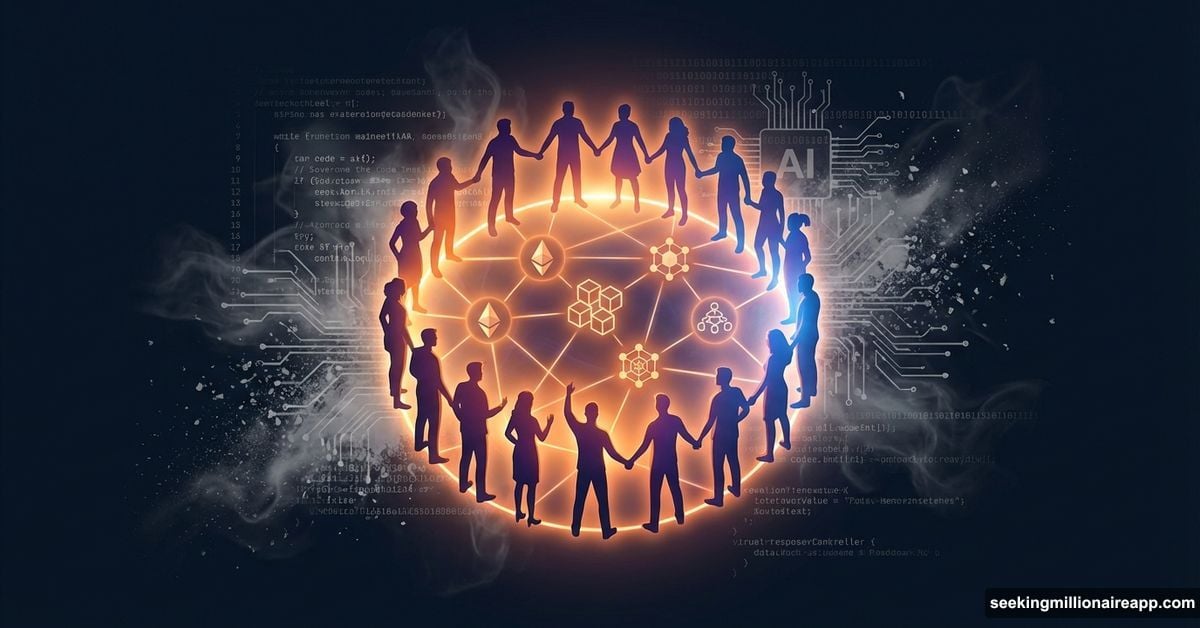 Glowing human community network overtaking fading AI code in Web3 landscape