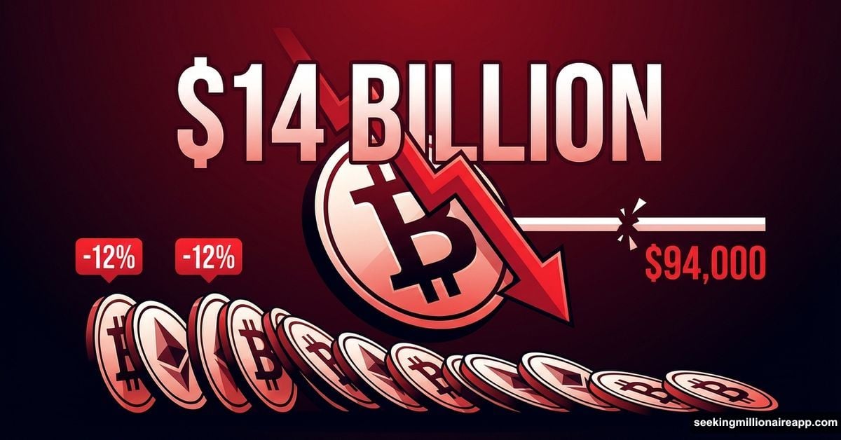 Bitcoin and cryptocurrency market crashing downward losing 14 billion dollars