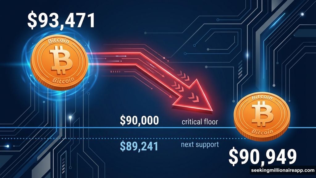 Bitcoin crashes from $93,471 support to $90,949 testing critical floor