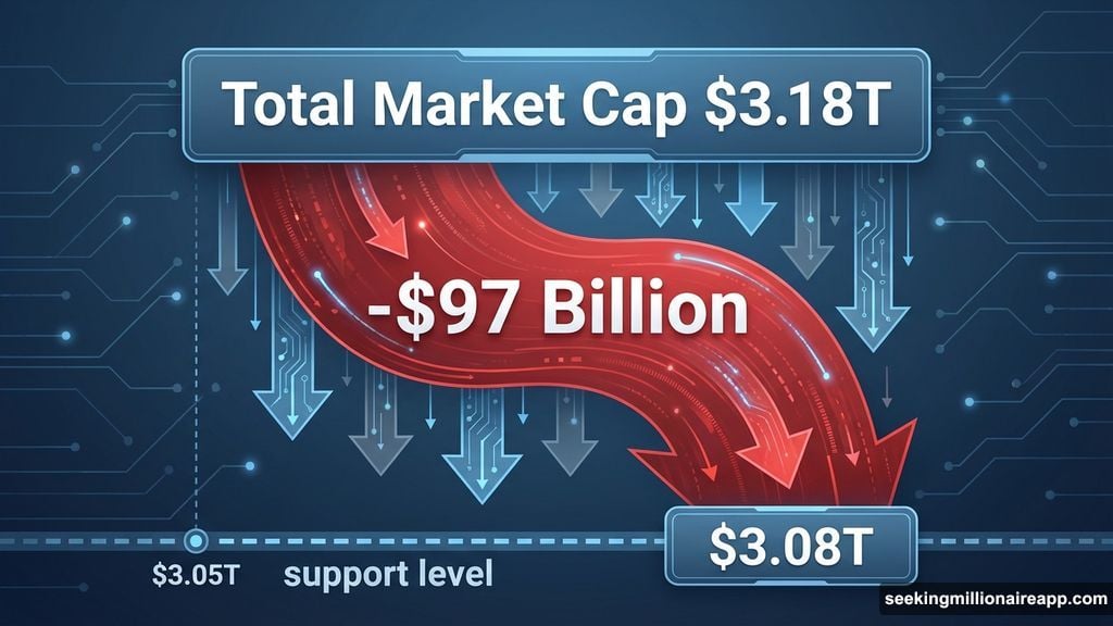 Crypto market capitalization drops $97 billion from $3.18 trillion to $3.08 trillion
