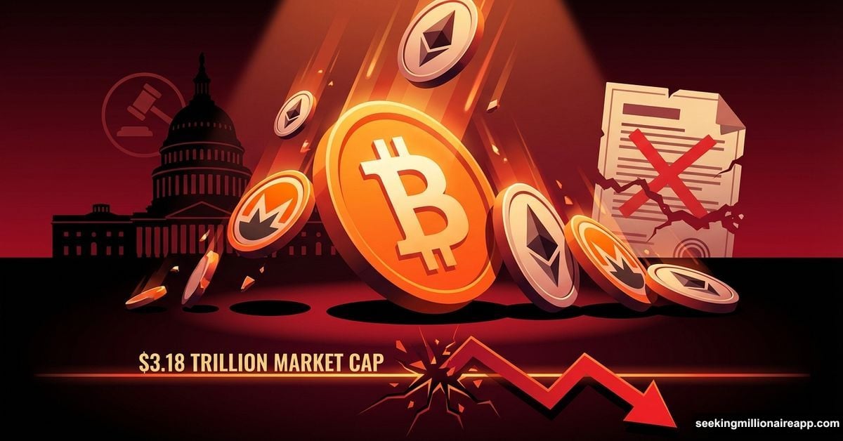 Bitcoin and cryptocurrency coins falling downward amid regulatory crackdown