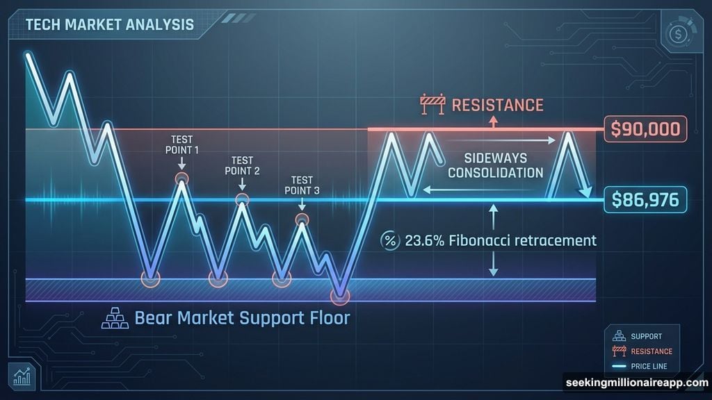 Technical Fibonacci retracement level acts as bear market support floor