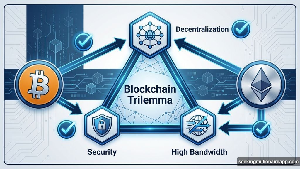 Ethereum solves blockchain trilemma balancing decentralization security and bandwidth