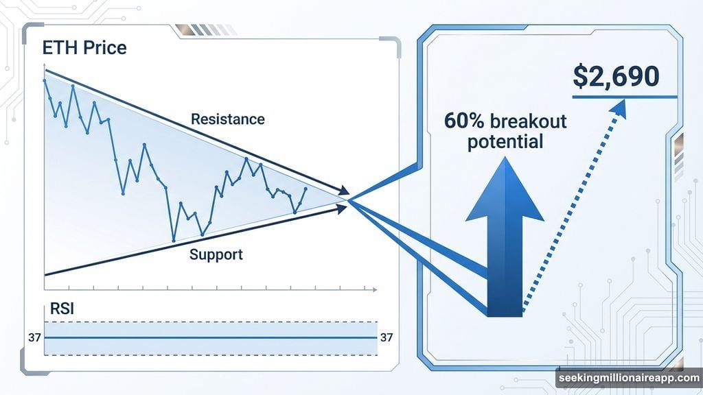 Falling wedge pattern shows Ethereum bullish divergence with RSI signal