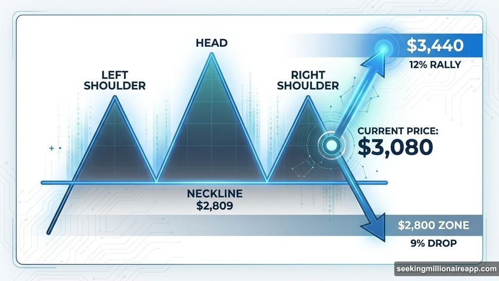 Head-and-shoulders pattern with neckline at $2,809 showing breakdown risk