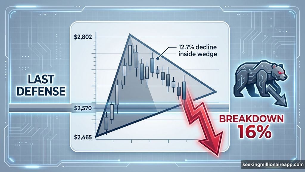Bearish ascending wedge pattern projects sixteen percent decline to $2,465
