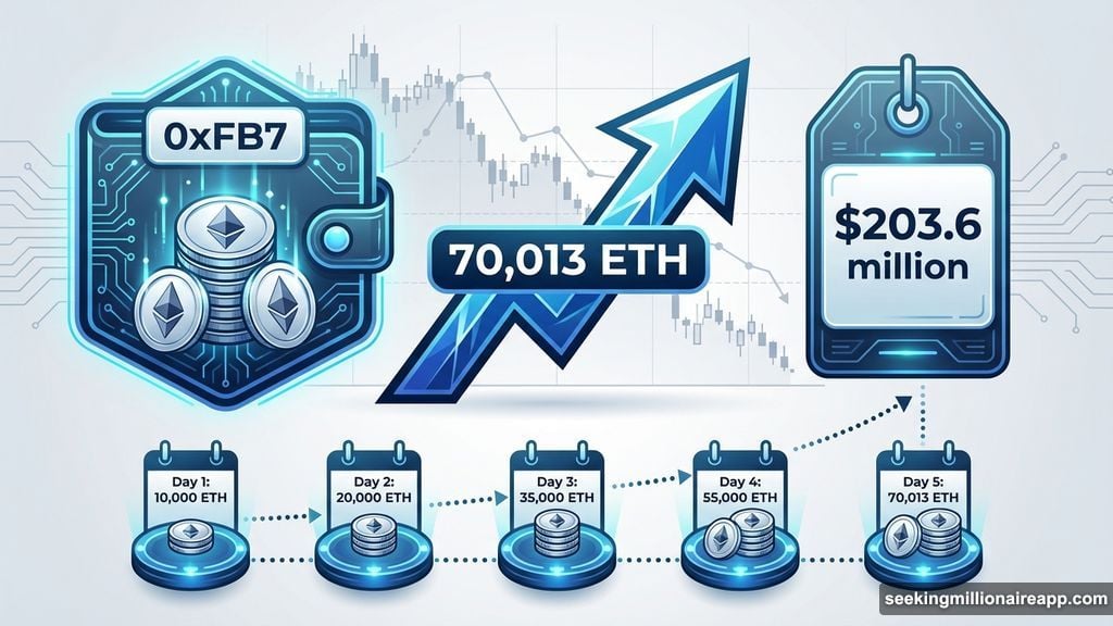 Whale accumulated 70,013 ETH worth $203.6 million over five days