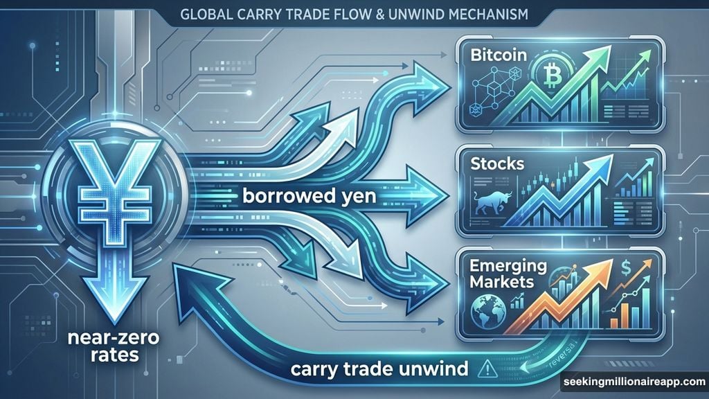 Yen carry trade borrowed at near-zero rates invested in Bitcoin