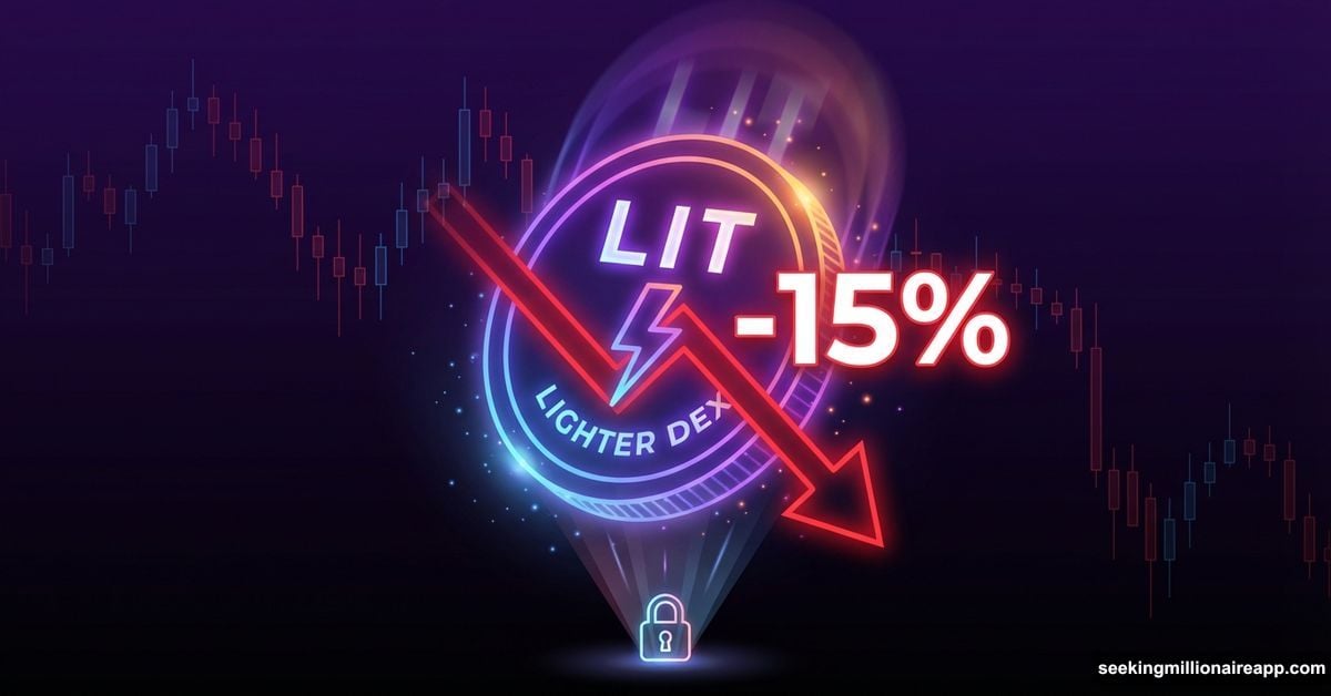 LIT token falling with red downward arrow after staking launch